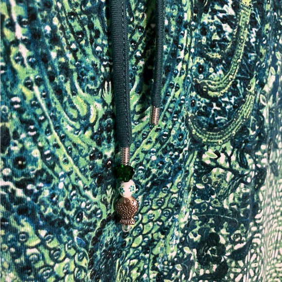 Belle Kim Gravel Knit Boho Top with Beaded Tassels Abstract Geometric Green 2X - Picture 4 of 8